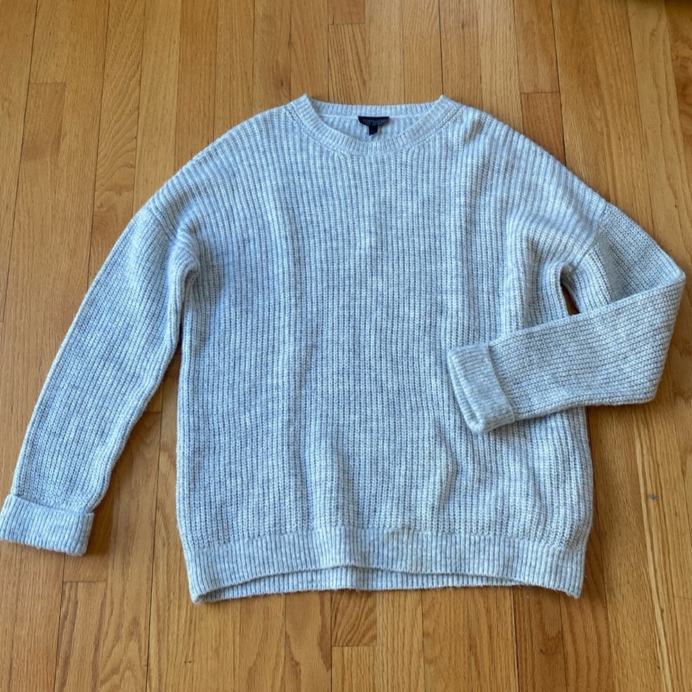 Topshop Grey Angora Blend Long Sleeve Crew Sweater